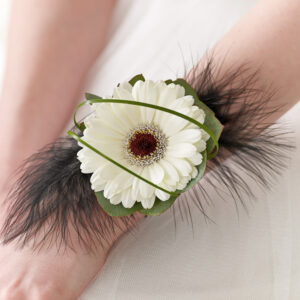 White Germini & Feather Wrist Corsage