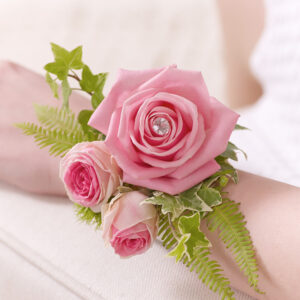 Pink Rose & Fern Wrist Corsage