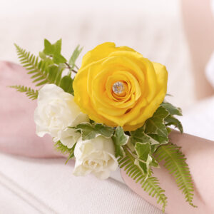 Yellow Rose & Fern Wrist Corsage