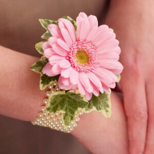 Pale Pink Germini & Pearl Wrist Corsage