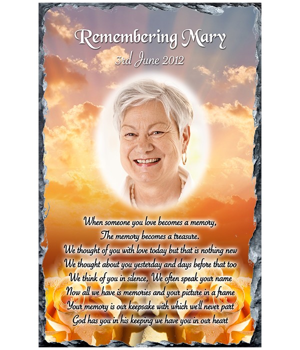 Peach Roses & Photo Treasure Remembrance Slate-0