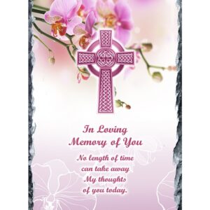 Celtic Cross & Pink Orchids Remembrance Slate