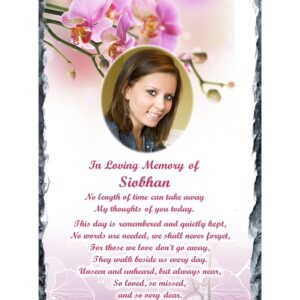 Celtic Cross & Pink Orchids & Photo Remembrance Slate