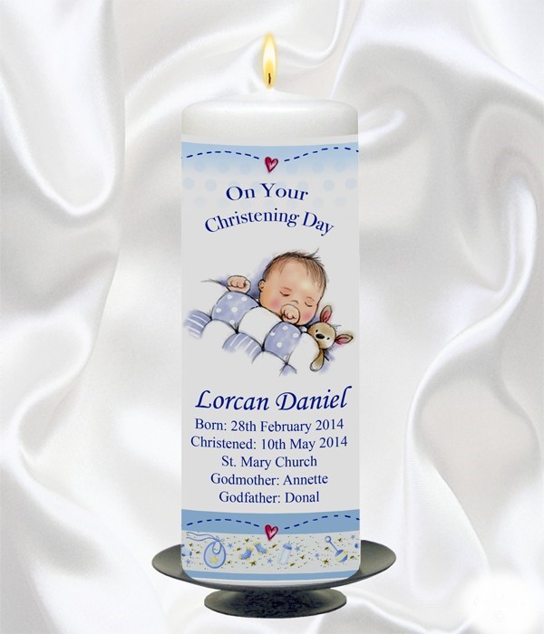 Boy Teddy & Quilt Candle - 9" Pillar-0