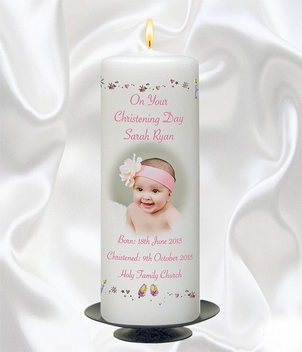 Pink Stars & Hearts Photo Candle - 9" Pillar-0