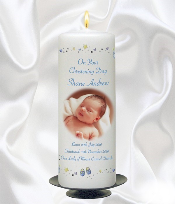 Blue Stars & Hearts Photo Candle - 9" Pillar-0