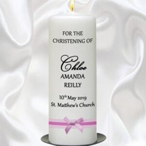 Bow Pink Christening Candle - 9