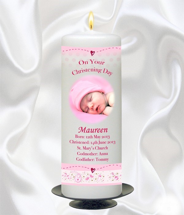 Girl Photo Teddy & Quilt Candle - 9" Pillar-0