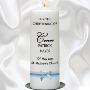 Bow Blue Christening Candle - 9