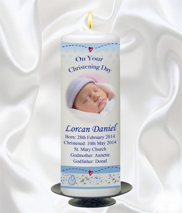 Boy Photo Teddy & Quilt Candle - 9" Pillar-0