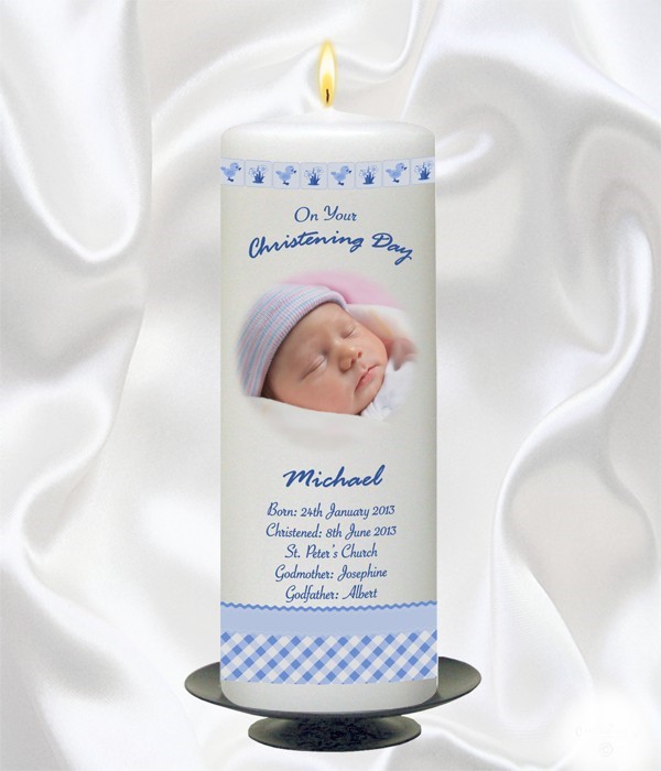 Blue Hush Teddy Photo Candle - 9" Pillar-0