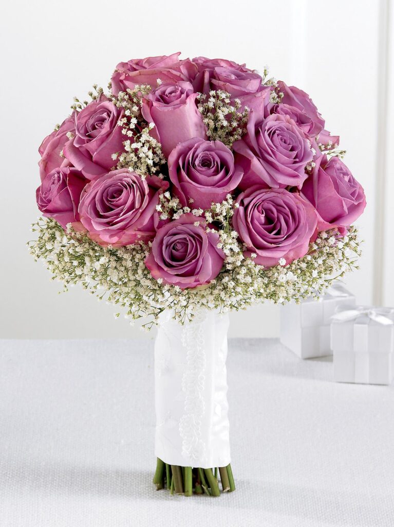 Lavender Rose & Gypsophila Bridal Bouquet